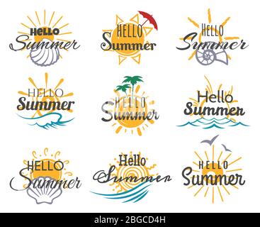 Ciao estate logo set Illustrazione Vettoriale