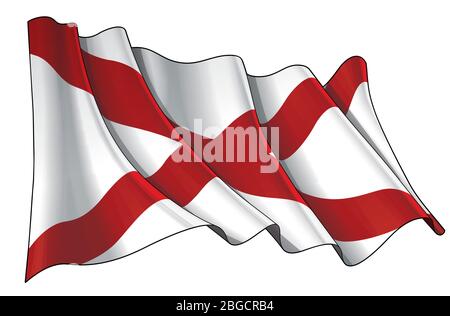 Illustrazione vettoriale di una bandiera ondeggiante dello Stato dell'Alabama. Tutti gli elementi sono ordinatamente su livelli e gruppi ben definiti. Illustrazione Vettoriale