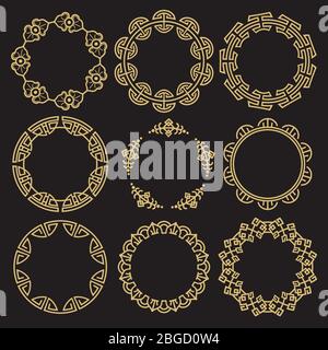 Cornici ornamentali tradizionali asiatiche - spazzole cinesi coreane giapponesi. Illustrazione vettoriale Illustrazione Vettoriale