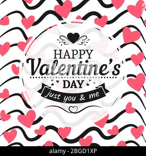 Vintage valentines day card template con caratteri tipografici e sfondo disegnati a mano. Illustrazione vettoriale Illustrazione Vettoriale