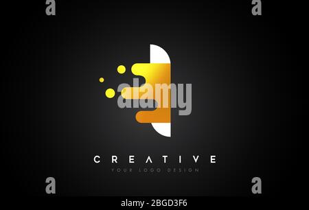 Ho fuso il disegno di Logo di lettera d'oro. Illustrazione vettoriale dell'icona Creative Golden Fluid Letter. Illustrazione Vettoriale