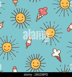 Simpatico colorato pennarello con punta in feltro disegnata a mano e motivo vettoriale per gelato senza cuciture Illustrazione Vettoriale