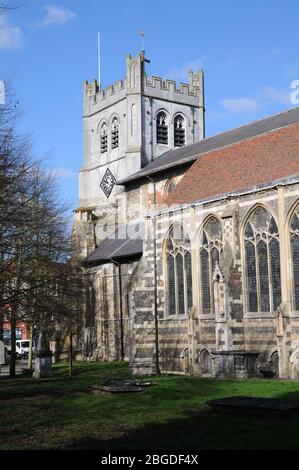 La chiesa dell'abbazia di Waltham, l'abbazia di Waltham, Essex, risale al 1050, fu eretta dal re Harold e sostituita da un edificio per l'orecchio. Foto Stock