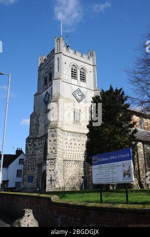 La chiesa dell'abbazia di Waltham, l'abbazia di Waltham, Essex, risale al 1050, fu eretta dal re Harold e sostituita da un edificio per l'orecchio. Foto Stock