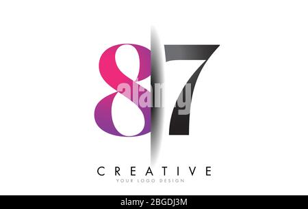 87 8 7 Gray e Pink Number Logo con Creative Shadow Cut Vector Illustration Design. Illustrazione Vettoriale