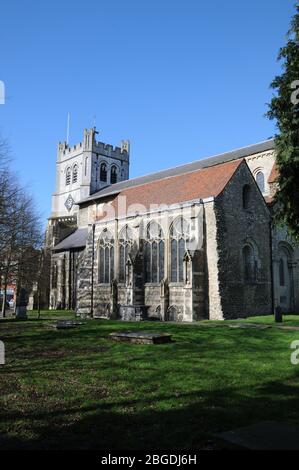 La chiesa dell'abbazia di Waltham, l'abbazia di Waltham, Essex, risale al 1050, fu eretta dal re Harold e sostituita da un edificio per l'orecchio. Foto Stock