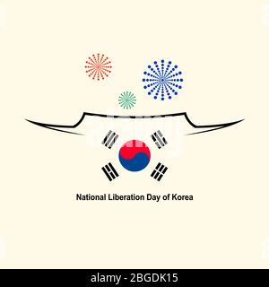 Corea Liberation Day. Tetto tradizionale e design simbolo di stile bandiera coreana Illustrazione Vettoriale