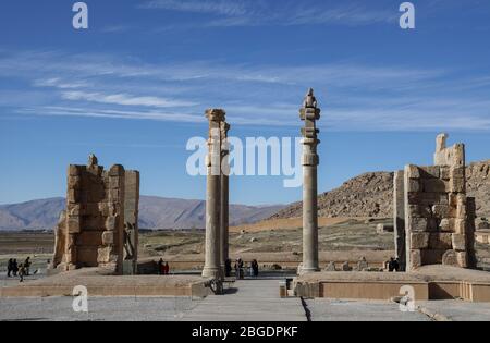 Porta di tutte le nazioni (porta di Xerxes), Persepolis, Marvdasht, Provincia di Fars, Iran, Persia, Medio Oriente Foto Stock