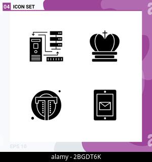 Mobile Interface Solid Glyph Set di 4 pittogrammi di combinazione, interfaccia, elettronica, king, testo elementi di progettazione vettoriale editabili Illustrazione Vettoriale