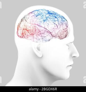 Vista delle sinapsi. Connessioni cerebrali. Neuroni e sinapsi. Comunicazione e stimolo cerebrale. Circuito di rete neurale, malattie degenerative Foto Stock