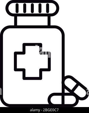 flacone di farmaci capsule stile linea Illustrazione Vettoriale