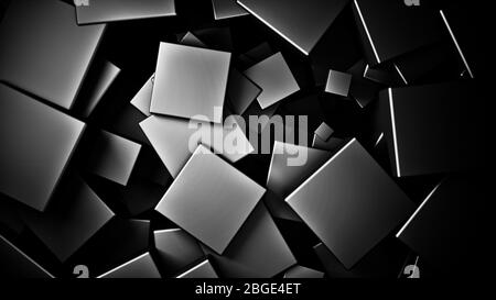 sfondo con cubi satinati neri 3d spostati, rappresentazione 3d Foto Stock