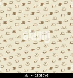 Tazza da caffè piatta e tazza con motivo senza cuciture per caffè, negozi e mercati. Illustrazione vettoriale Illustrazione Vettoriale