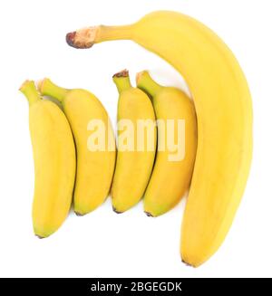 Mazzo di mini banane isolate su bianco Foto Stock