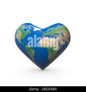 Terra a forma di cuore. Pianeta terra d'amore. Rendering 3d Foto Stock