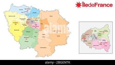 mappa vettoriale amministrativa e politica della regione ile de france Illustrazione Vettoriale