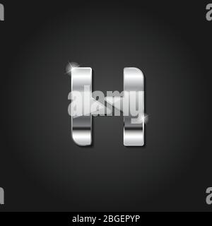 Lettera H argento lucido colore metallizzato Lettermark logo design vettoriale isolato su sfondo scuro Illustrazione Vettoriale