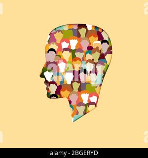 Taglio di carta uomo silhouette con gruppo di persone all'interno. Illustrazione Vettoriale