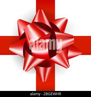 Arco rosso di lusso per un design realistico. Arco regalo decorativo isolato su bianco Illustrazione Vettoriale