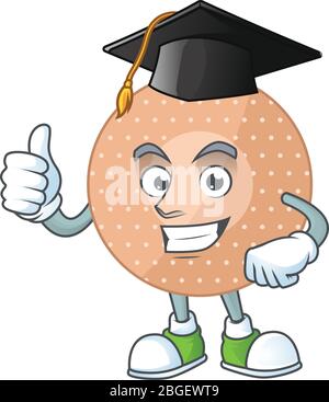 Mascot design concetto di bendaggio arrotondato con orgoglio che indossa un cappello nero Graduation Illustrazione Vettoriale