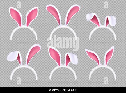 Isolate orecchie realistiche di coniglio. Maschere vettoriali divertenti conigliate di pasqua. Illustrazione di animale costume coniglio orecchie Illustrazione Vettoriale