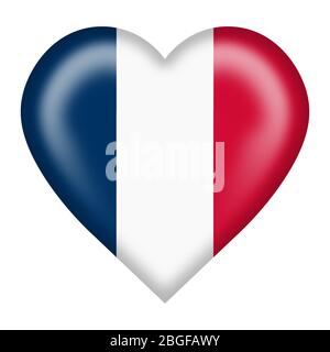 Pulsante cuore bandiera Francia isolato su bianco con tracciato di ritaglio Foto Stock