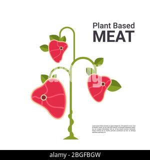 pianta a base vegetariana bistecca eco cibo albero oltre la carne naturale biologico vegano alimentare concetto copia spazio vettore illustrazione Illustrazione Vettoriale