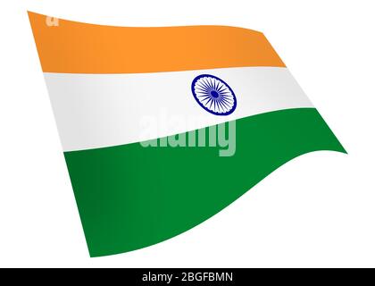 India waving bandiera grafica isolato su bianco con tracciato di ritaglio Foto Stock