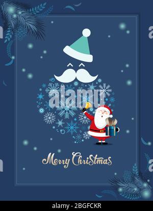 Biglietto d'auguri di Natale o modello di disegno del Poster. Sfondo blu Illustrazione Vettoriale