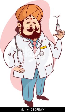 medico indiano che tiene siringa stock illustrazione Illustrazione Vettoriale