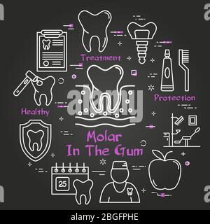 Concetto circolare linea nera Vector - dente molare Illustrazione Vettoriale