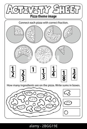 Foglio attività tema pizza 1 - eps10 illustrazione vettoriale. Illustrazione Vettoriale