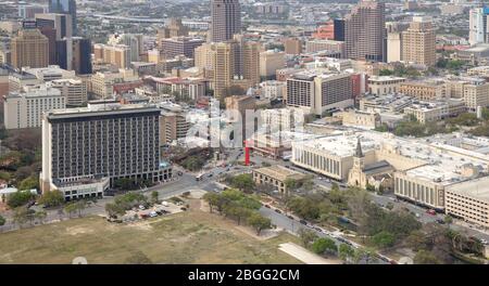 vista dalla cima della torre delle americhe su san antonio texas Foto Stock