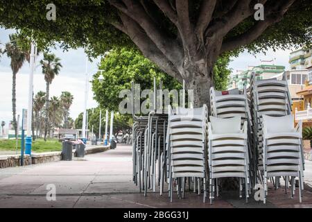 21 aprile 2020: 21 aprile 2020 (Malaga) bar, ristoranti, chioschi nella zona di Palo e Pedregalejo sono tutti chiusi a causa della crisi di Coronavirus. Credit: Lorenzo Carnero/ZUMA Wire/Alamy Live News Foto Stock