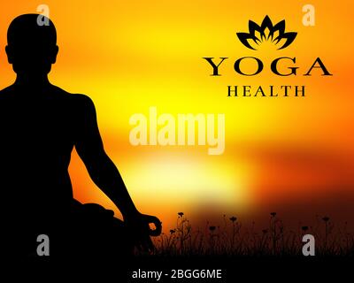 Yoga meditazione silhouette vettore sfondo banner e poster illustrazione della salute Illustrazione Vettoriale