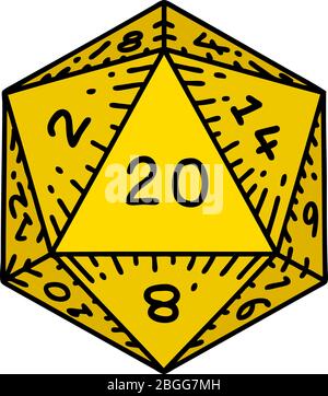 tatuaggio in stile tradizionale con d20 dadi Illustrazione Vettoriale