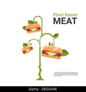 pianta a base vegetariana hamburger eco alimentare albero oltre la carne naturale biologico vegano alimentare concetto copia spazio vettore illustrazione Illustrazione Vettoriale