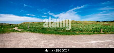 Un sentiero lungo le dune dalla spiaggia di Refsnestranda ad un parcheggio in una bella giornata di sole vicino a Naerbo, Norvegia, maggio 2018 Foto Stock