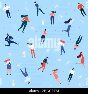 Modello senza giunture con persone d'affari camminare, stare in piedi, correre, posare. Impiegati, responsabili, colleghi e colleghi di lavoro di sesso femminile su Color Backd Illustrazione Vettoriale