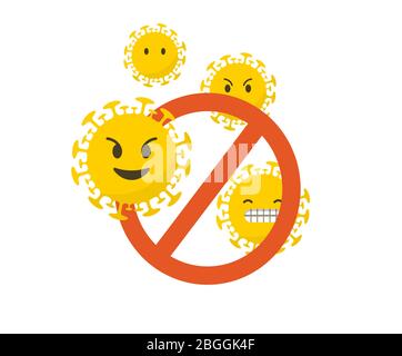 Arrestare il set di icone emoji concettuali di coronavirus. Illustrazione vettoriale, sfondo e banner Illustrazione Vettoriale