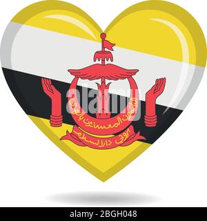 Bandiera nazionale del Brunei in figura vettoriale a forma di cuore Illustrazione Vettoriale