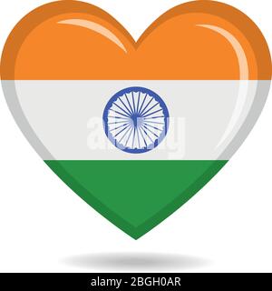 Bandiera nazionale dell'India in figura vettoriale di forma di cuore Illustrazione Vettoriale