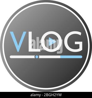 icona o simbolo vlog piatto rotondo con illustrazione vettoriale del pulsante di riproduzione Illustrazione Vettoriale