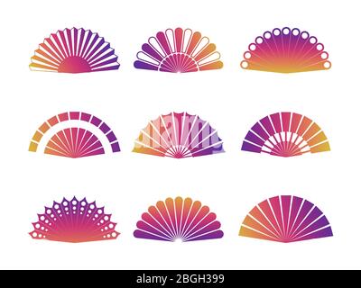 Ventola per mani colorata isolata su sfondo bianco. Le icone della ventola vettoriale consentono di impostare l'illustrazione Illustrazione Vettoriale