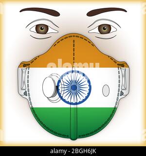Maschera antivirale per la protezione antivirus con bandiera India, illustrazione vettoriale Illustrazione Vettoriale