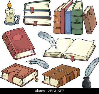 Vecchi libri tema set 1 - eps10 illustrazione vettoriale. Illustrazione Vettoriale