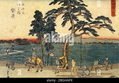 Hiroshige - A Estrada que Liga Tóquio a Kioto 3. Foto Stock