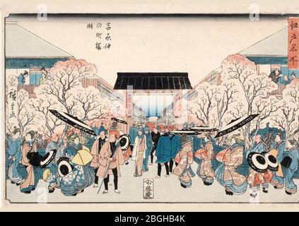 Hiroshige, Cherry Blossom Time, Yoshiwara Nakanochô (Yoshiwara nakanochô sakura-doki) dalla serie famose viste di Edo (Edo meisho), c. 1839–1842. Foto Stock