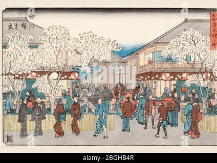 Hiroshige, Nakanochô nel distretto di Yoshiwara, Edo meisho. Foto Stock