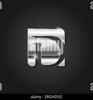 Lettera D argento lucido colore metallizzato Lettermark logo design vettoriale isolato su sfondo scuro Illustrazione Vettoriale